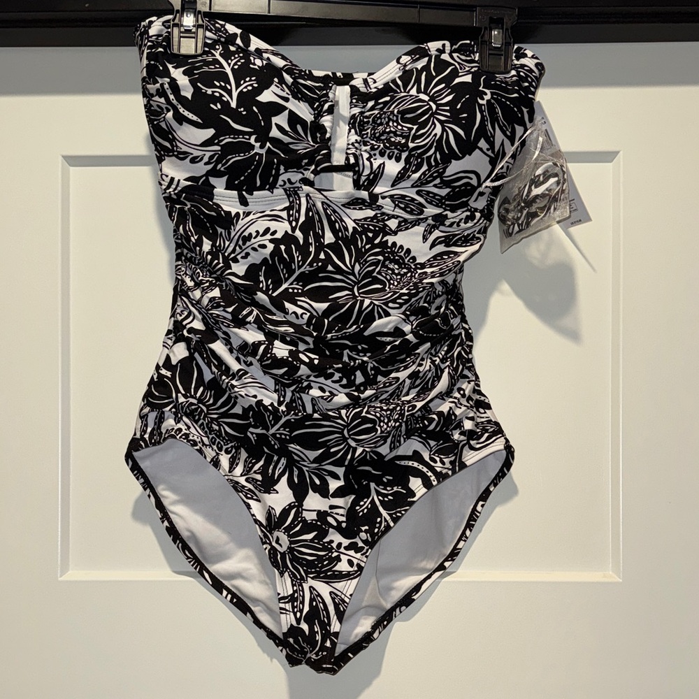 Women’s  Black & White Floral One-Piece Swimsuit